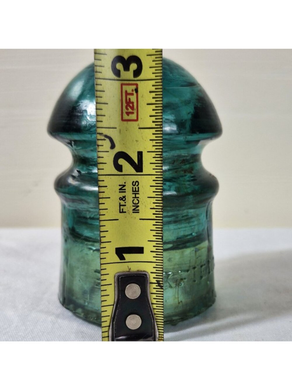 Vintage Brookfield Aqua Glass Insulator With Amber Swirls Embossed Markings - Picture 3 of 7